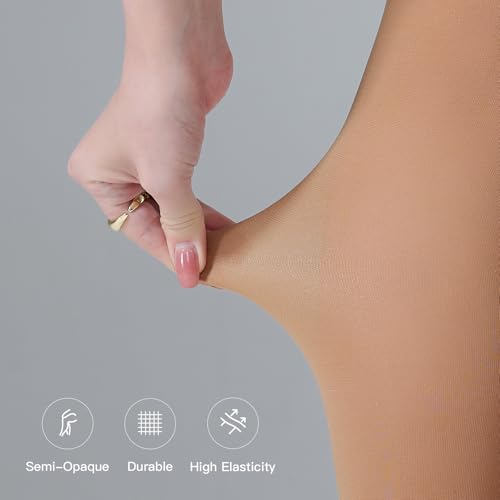 Yilanmy Women's Control Top Pantyhose 50D Semi Opaque Tights Run Resistant 10-15mmHg Support Hose Compression Tights 2 Pairs4