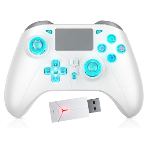 Dinosoo RGB Wireless for PS5 Controller, Compatible with Playstation 5|Playstation 4|PC, Supports Remap and Adjustable Turbo, Controller Full Functions Support, with 2.4g Adapter - White Cover