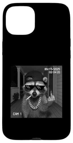 Funny Raccoon Flipping Off Middle Finger On Security Camera X}zP[X iPhone 15 Plus p