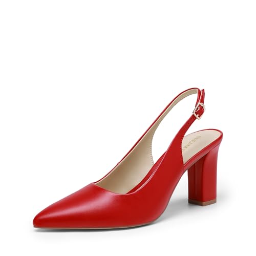 DREAM PAIRS Escarpins Femme Slingback Bout Pointu Talon Carré Chaussures à Talon Bloc Confortables Chaussures de Bureau Élégantes pour Travail et Tenue...