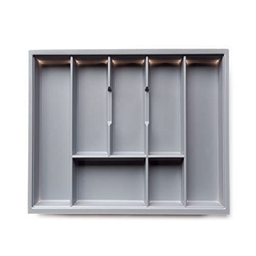 Handle & Home Grey Textured Plastic Cutlery Tray for 600mm Blum Tandembox Drawer | 422mm L x 514mm W | Kitchen Organisation | Storage