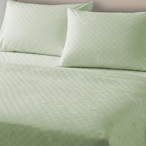 Image of Urban Space 100% Cotton 300TC Jacquard Fitted bedsheets for King Size Bed, Pure Cotton Bedsheet King Bed, Checks Fitted bedsheet King Size with 2 Pillow Covers (72 x 78 Inches, Tea Green Cubes)