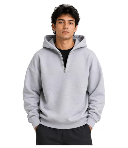 Image of Half Zipper Solid Hoodie for Men | Sweatshirt for Men