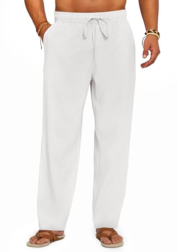 Runcati Mens Casual Linen Pants Elastic Waist Drawstring Summer Beach Pants Lightweight Loose Fit Yoga Trousers