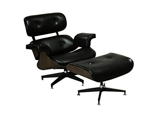 Poltrona de Couro com Puff Charles Eames - Preto