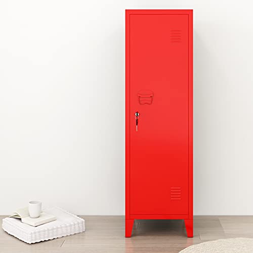 Miocasa Metal Cabinet Home Office Storage Cabinets With Doors And Shelves Lockable 3 Door File Cabinet Organizer Coat Lockers For Kids (Red) #TOP3