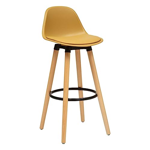 Atmosphera - Tabouret de Bar Scandinave Maxon Jaune Ocre - H 91,5 cm, Pieds en Hêtre, Assise Confortable - pour Cuisine, Bar