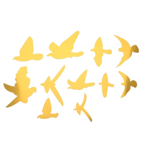Healifty Lot de 11 Stickers Muraux Oiseaux en Vol en Acrylique Miroir Doré, Décoration Murale 3d pour Salon, Chambre Cuisine, Ornements Muraux Autocollants...