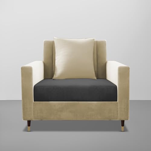 Image of Casaliving Garcia 1 Seater Sofa Set for Living Room (Cream Black Colour) Premium Fabric Sofa