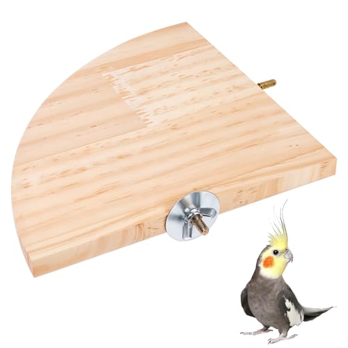 Image of Bird Perch Platform Stand Wooden Parrot Perch Corner 6.7 Inches Fan Shape Playground Cage Accessories Parrot Stand Flat Perches for Bird Cages Corner Shelf for Birds Parrots Hamster Gerbil