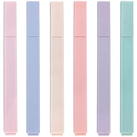 Highlighters, Mild Assorted Colours Highlighters Pens, Aesthetic Cute Pastel Highlighter With Chisel Tip, No Bleed Dry Fast Easy to Hold, for Bullet Journal, Bible, Notes, School Supplies, 6 Pack Cover