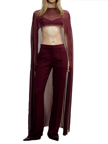 Women Chiffon Long Cape High Low Flowy Poncho Sheer...