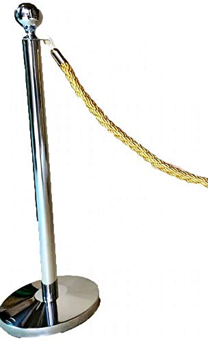 Poste PLATEADO señalización con cordón 1.5 metros CORDÓN DORADO