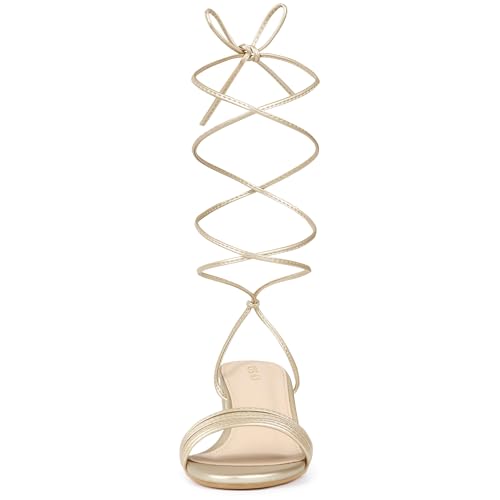 Allegra K Women's Sparkle Strappy Lace Up Block Heels Sandals2