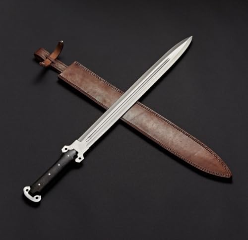 30 Inch Long Double Edge Sharp Hunting Sword Custom Handforged J2 Steel Survival Sword Micarta Grip with Leather Sheath Combat Sword by Empire Industry