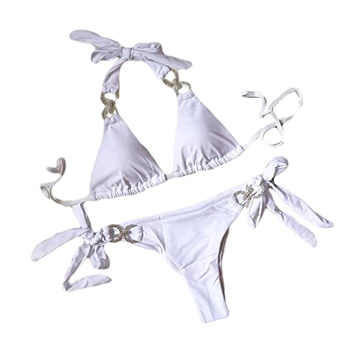 Colf Women's Sexy Swimsuits 2 Piece Bathing Suits Halter Bandage Rhinestone Bikini Sets
