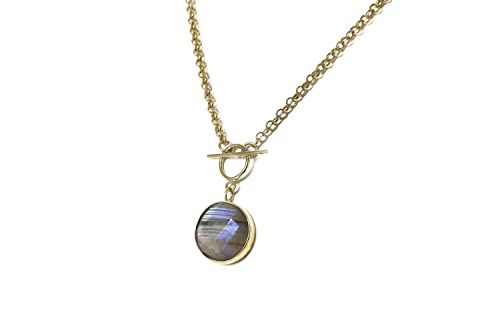 Collier de Pierres Précieuses Labradorite ronde et pendentif monture or jaune facetté