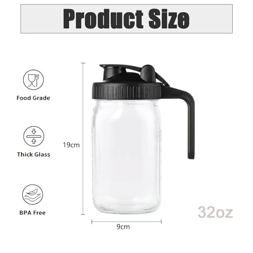 32oz Glass Milk Pitcher with Leakproof Lid & Pour Spout - Wide Mouth Mason Jar for Liquid Storage, Iced Tea, Cold Brew, Juice (Black) - Image 4