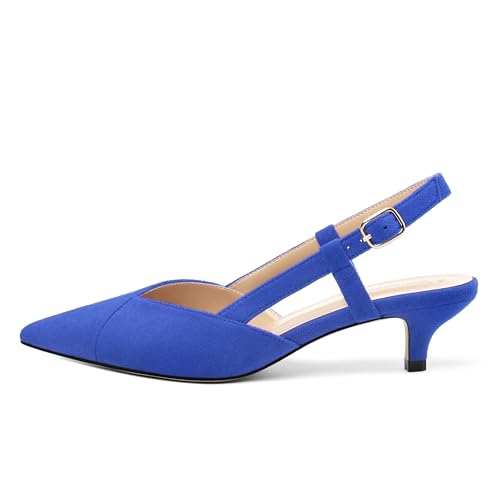 Womens Slingbacks Pumps Low Kitten Heel Pointed Toe Sandals Buckle Dress Shoes for Party Office Wedding 1.5 Inch2