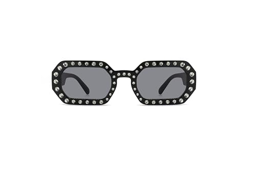 Aria Vintage Rhinestone Sunglasses Polygon Classic Vintage Sunglass For Women 70s Outdoor Fashion Wear Womens Gift UV Protection Black/Black3