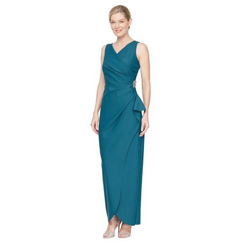 Image of Alex Evenings Women's Slimming Long Side Ruched Dress with Cascade Ruffle Skirt