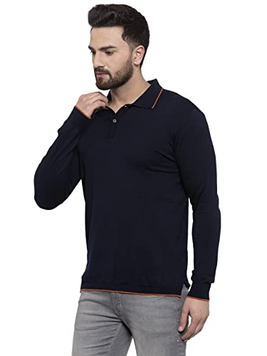 Image of Kalt Mens Basic Solid Full Sleeves Polo Cotton Blend Knitted Regular Fit Polo-Neck T-Shirts with Collar Stylish