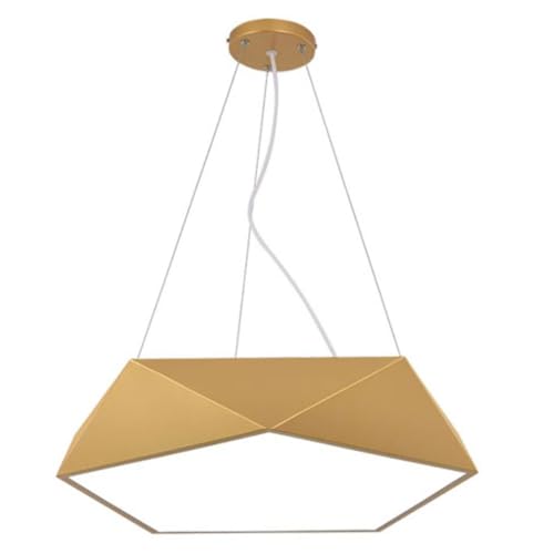 Design géométrique nordique pour cette suspension LED de salon dorée