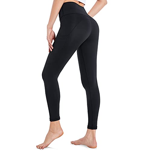 Antilope Leggings with Pockets for Women Tummy Control High Waist Yoga Pants 7 8 Butt Lift Leggings Seamless Stretchy Athletic Workout Running Leggings Squat Proof for Gym Workout Fitness Black