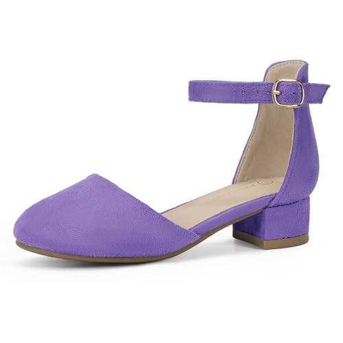 PANDANINJIA Girls Heels Dress Shoes Flower Girl Closed Toe Heels Ankle Strap Wedding Party School Miya Toddler Little Big Kid Pump Shoes