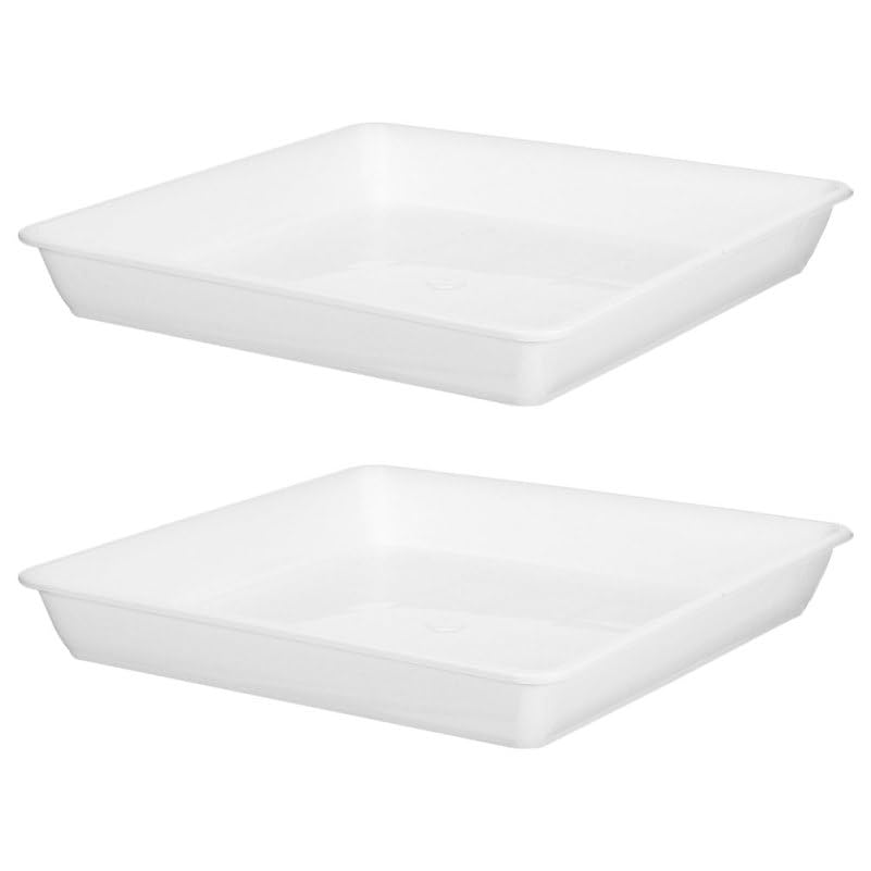 IWOWHERO 2pcs Square Plant Pot Saucer 35cm/13.76inch White Flower Pot Tray Thickened Plastic Planter Water Drip Tray Plate for Succulent Outdoor Indoor Water Drainage