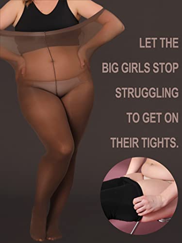 Image of HONENNA Queen Plus Size Tights Semi Opaque Control Top High Waist Stockings Nylons Pantyhose for Women 1X 2X 3X 4X 5X 6X