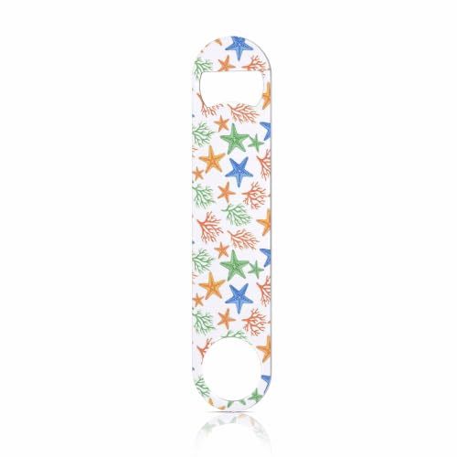 TASDANA Watercolor Starfish Stainless Steel Bottle Opener Marine Coral Algae Aquatic Plant Abstract Tropical Orange Blue Flat Beer Bottle Opener Keychain for Home Kitchen Bar Restaurant Party Gift