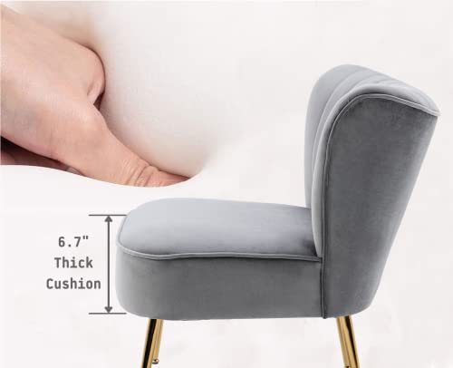 Shunzhi Velvet Accent Chairs Set Of 2 Modern Upholstered Slipper Chairs With Golden Legs Comfy Armless Wingback Side Chairs Corner Chair For Bedroom/Dining Room/Living Room/Office, Grey #TOP3