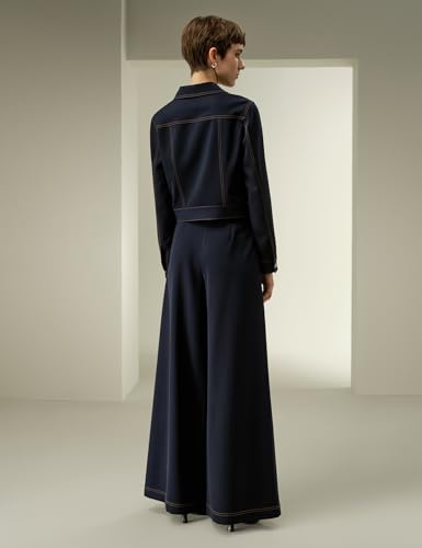 LilySilk Women's Elegant Denim-Inspired Wide Leg Wool Pants Silk Lining Oversized Full Length Trousers for Business3