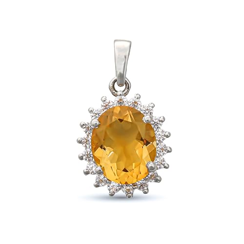 Pendentif citrine ovale argent 925 femme collier pierre jaune véritable SP-631