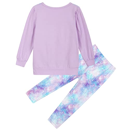 Image of Goodstoworld Girls Galaxy Outfits Winter Fall Spring Long Sleeve Clothing 6-7 Year Old Sweatpants 2pc Light Purple Outfits