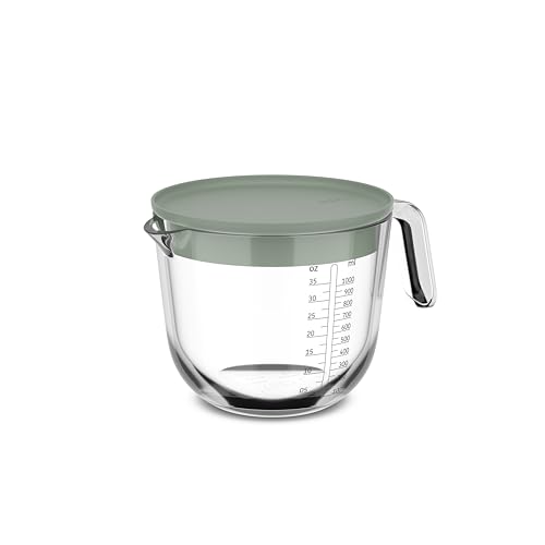 Mepal - Glas Messbecher mit Deckel Chef it - Leicht ablesbare, eingravierte Skala - Mikrowellen- & Backofengeeignet (ohne Deckel) - Hochwertiges Glas - Spülmaschinengeeignet - 1000 ml - Nordic sage