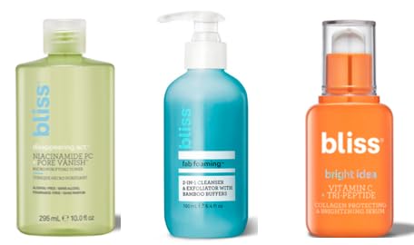 Bliss Bright & Balanced Skincare Trio: Vitamin C Serum, Niacinami...