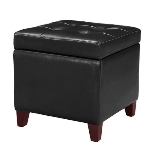 Adeco Storage Ottoman Foot Rest Stool, Leather Ottoman Footstool with Wood Legs and Hinged Lid, 18