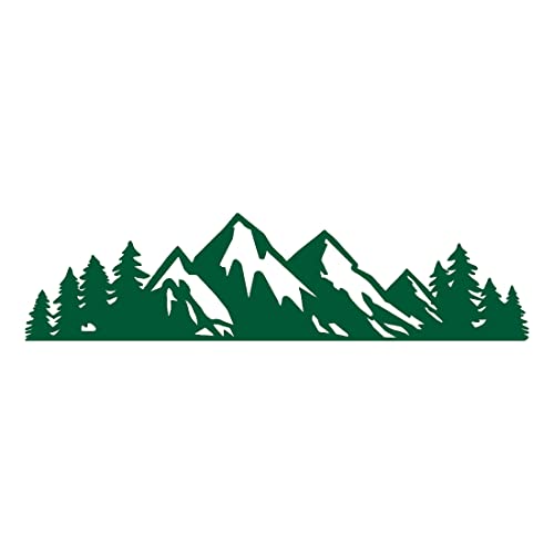 Image of Mountain Tree Forest Vinyl Decal for Car (Green) (Set Of 2) RV Camper Waterproof Small Mountain Car for Bumper Door Panel Car Decal Laptop Tuber Wall Window Phone Mug Decoration