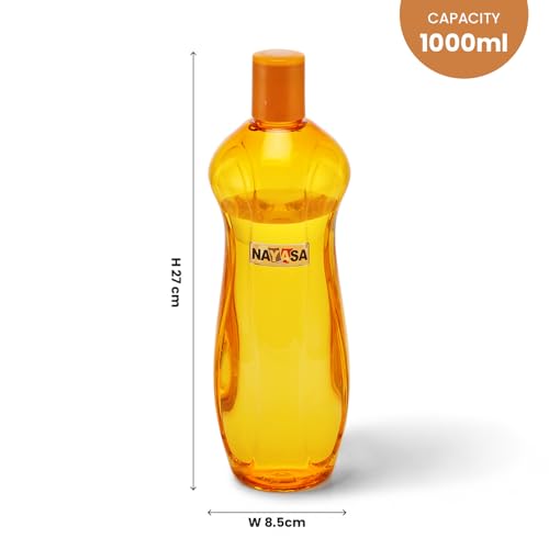 Image of Nayasa Loopy 1000 ML Pet Plastic Fridge Water Bottles Set of 6 | BPA Free | Leak Proof | Airtight Lid | Yellow
