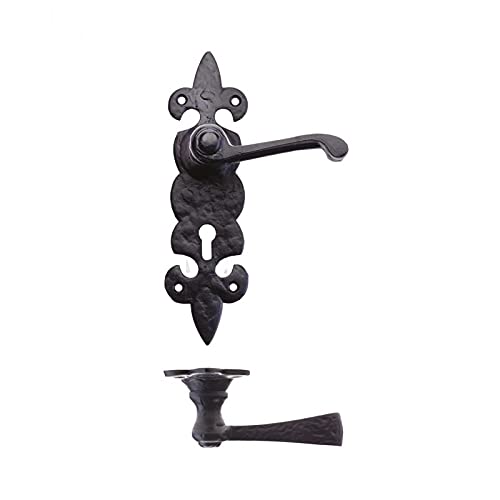 Hardware Online Fleur De LYS Door Handle Lever On Backplate Long Antique Black Pack Set Lock