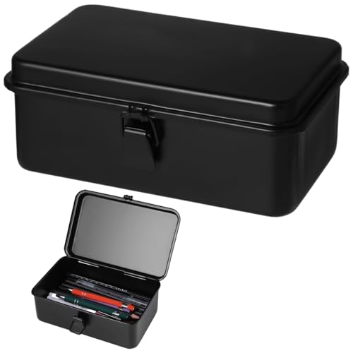 Steel Storage Box with Hinged Lid, Metal Container for...