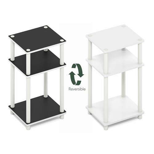Image of Furinno Turn-N-Tube Side Table, 3-Tier End Table with Open Shelf, Toolless Assembly Night Stand, Bedside Table, for Living Room, Bedroom, White Espresso