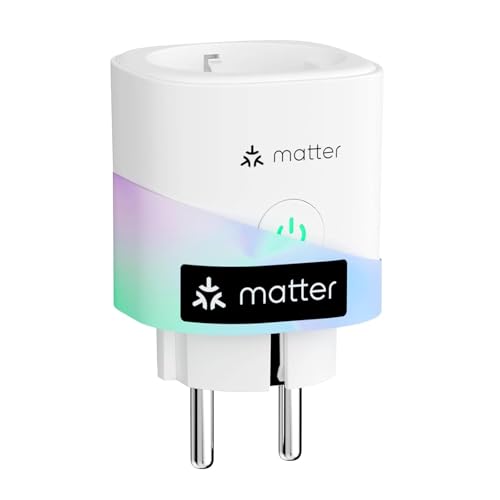 meross Matter WLAN Steckdose mit Stromverbrauch, Smart Steckdose mit Stromzähler für Balkonkraftwerk, funktioniert mit Apple Home, Home Assistant, Alexa und Google Home, Sprachsteuerung, Fernzugriff