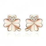 Pendientes de trébol de Cuatro Hojas para Mujer, Color Oro Rosa, joyería de Boda de Plata de Ley, antialérgicos