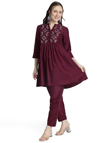 Kurti pour femme avec pantalon Kaari col miroir vert émeraude taille L