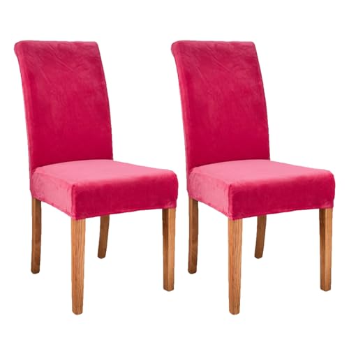 Fundas elásticas de terciopelo para sillas de comedor, fundas para cocina, banquete, hotel y decoración del hogar, juego de 2 unidades, color rosa y oscuro, protección de asiento duradera y elegante