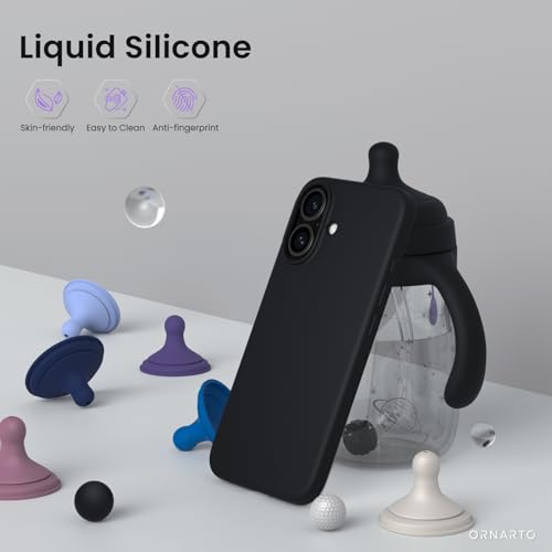 ORNARTO Coque pour iPhone 16 Silicone (Noir) – vue 3