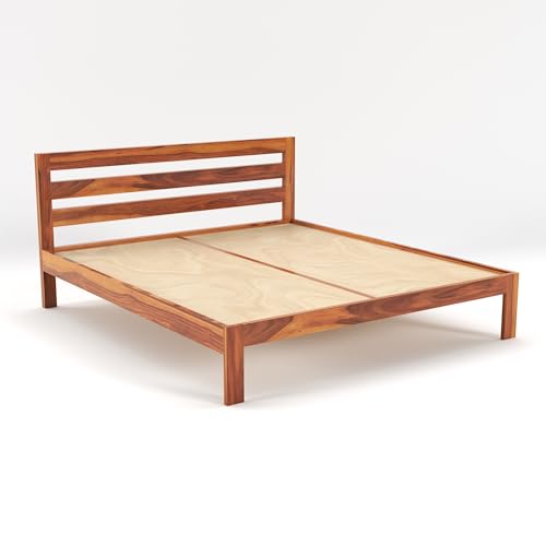 Image of Shisso FurnitureSheesham Wood King Size Bed Without Storage for Bedroom Living Room Solid Wood King Bed | Finish Color - Brown, DIY